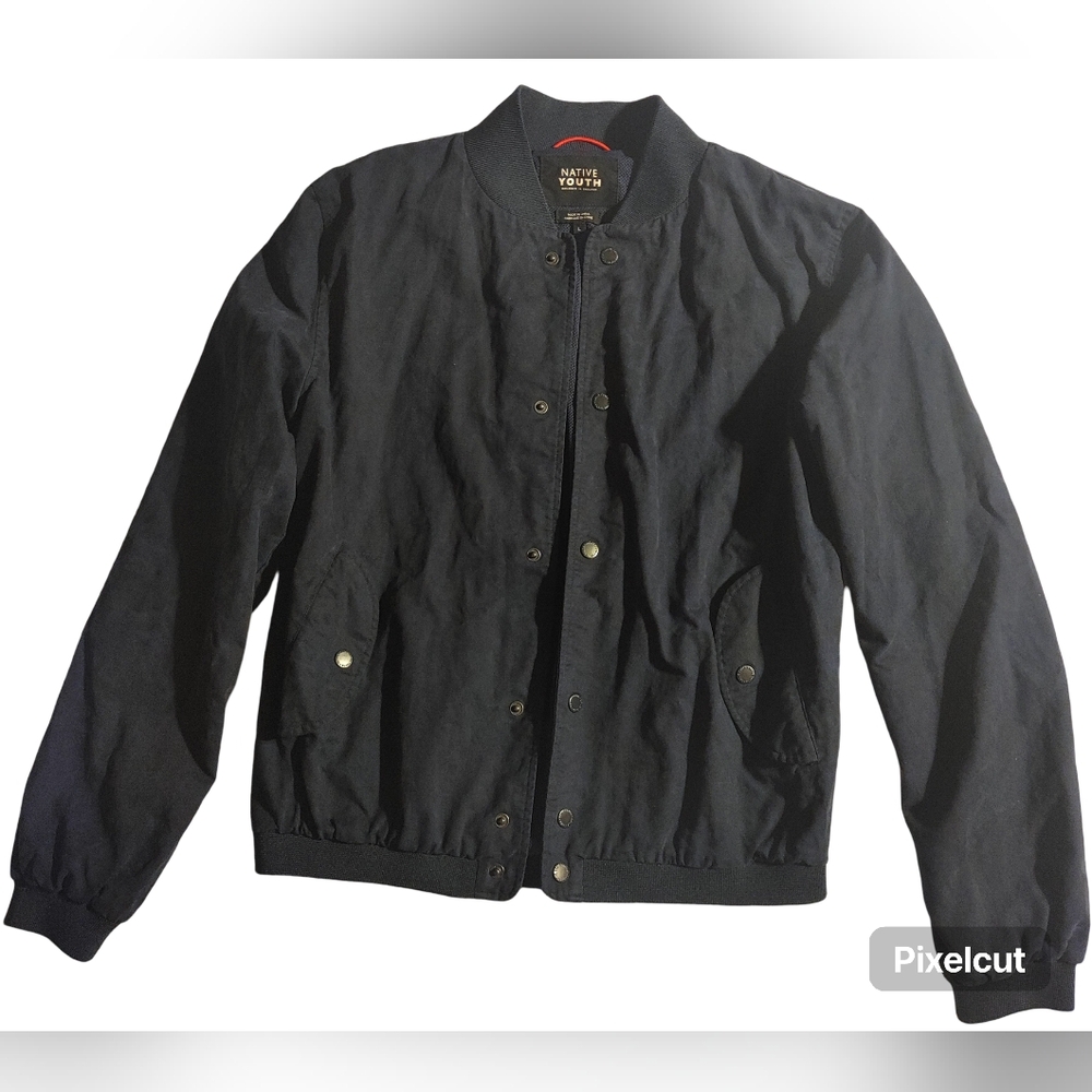Native Youth Mens L Large Navy Blue Camo Bomber Jacket Cotton